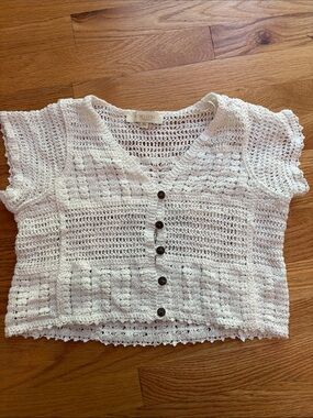 Rebellion Dream Crochet Knit Crop Top XS Boho Button Front